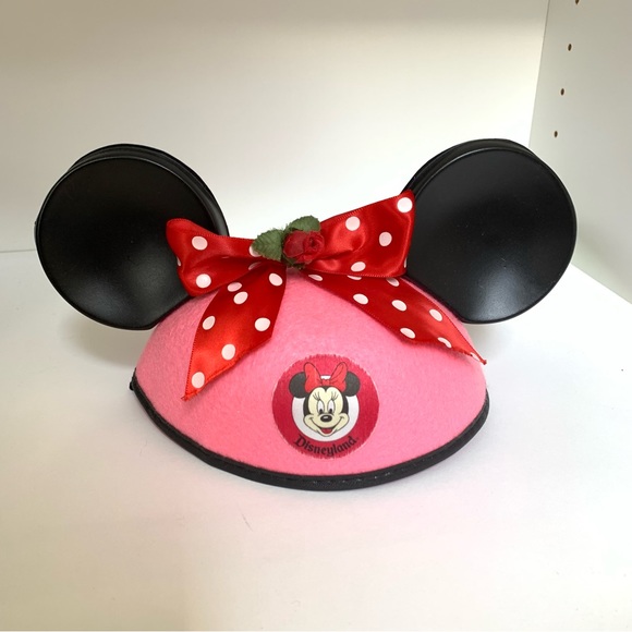 VINTAGE DISNEYLAND KIDS PINK / BLACK MINNIE MOUSE EARS EMBROIDERED HAT JESSICA - Picture 2 of 5